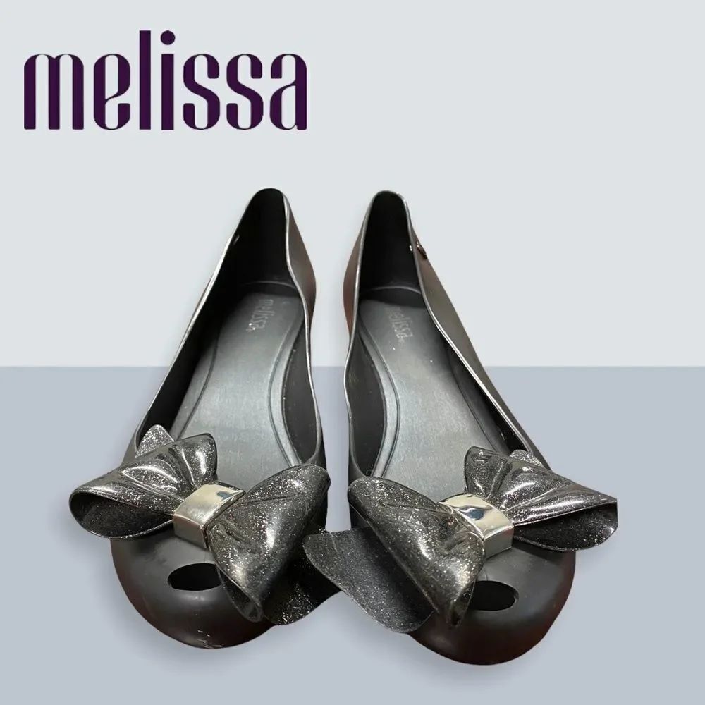 Melissa Ultragirl Black Bow Peep Toe Flats 7